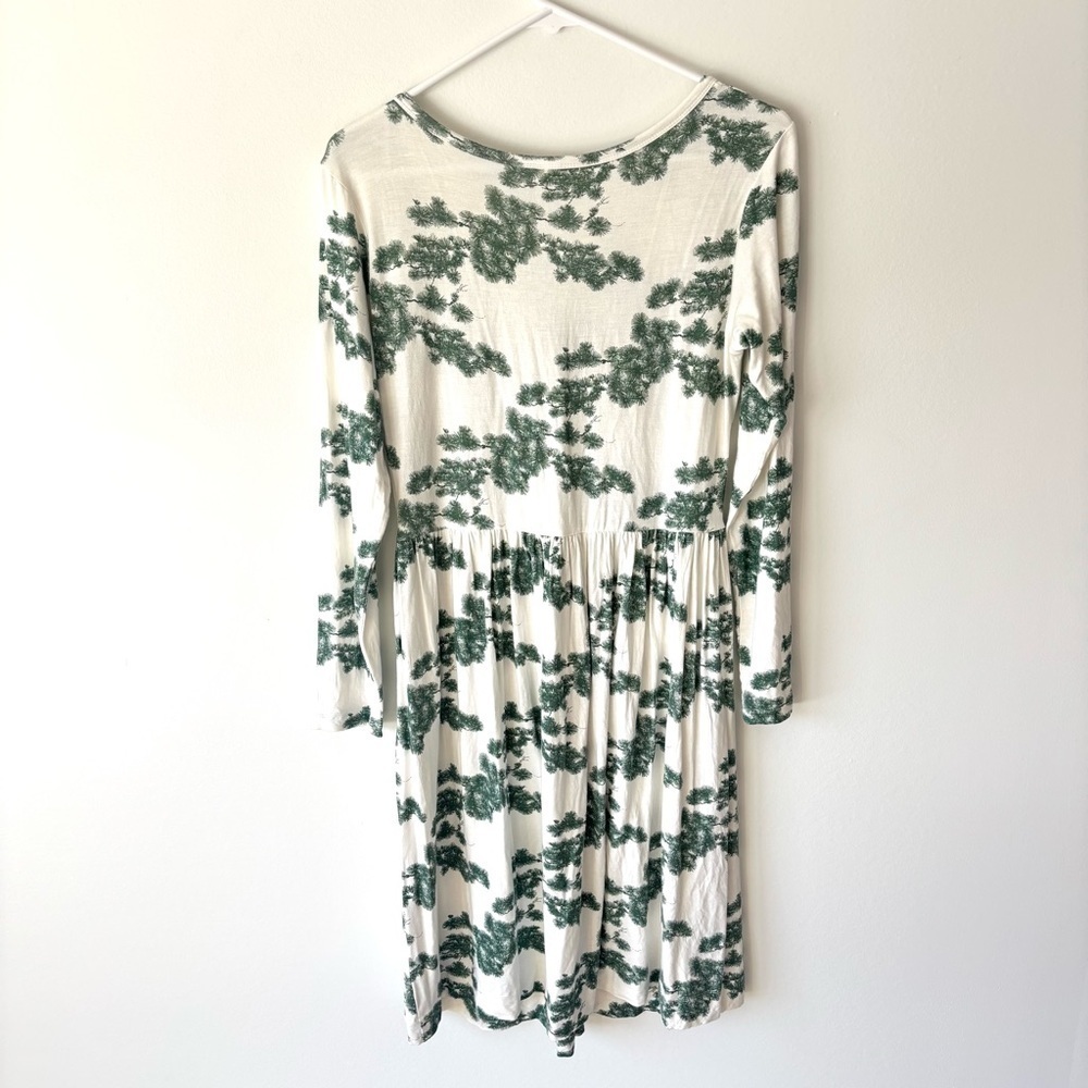 Kate Quinn Long Sleeve V Neck White Green Bamboo Dress Tree Forest Pattern - Picture 7 of 7